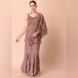 Saree and Matching Blouse with Dupatta - Dusty Pink, Size M